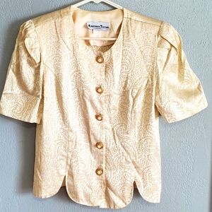 Vintage Another Thyme Evening Wear Ivory and Gold Metallic Glitter Jacket